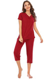 V-Neck Short Sleeve Lounge Set with Pants.