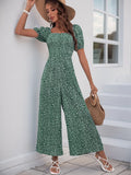 Printed Square Neck Puff Sleeve Jumpsuit.