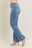 Judy Blue Plus Size Mid Rise Bootcut Jeans with Destroyed Hem.