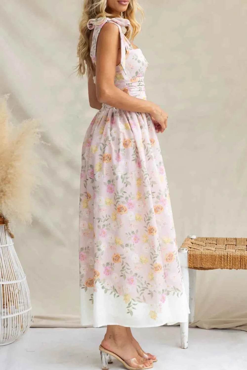 Printed Tie Shoulder Midi Cami Dress.