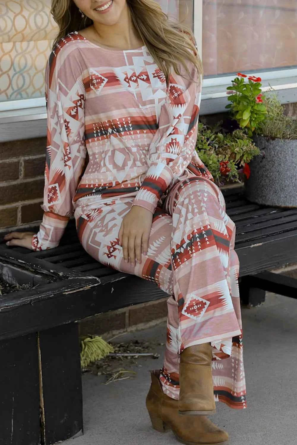 Geometric Lounge Set with Drawstring Pants.