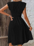 Eyelet Ruffled Cap Sleeve Mini Dress.