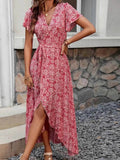Printed Surplice Maxi Dress with Flutter Sleeves.