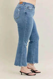 Judy Blue Plus Size Mid Rise Bootcut Jeans with Destroyed Hem.