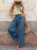Printed Tank Top and Wide Leg Pants Set for Effortless Style - EBYNN