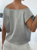 Ribbed Hem Boat Neck Sweater.