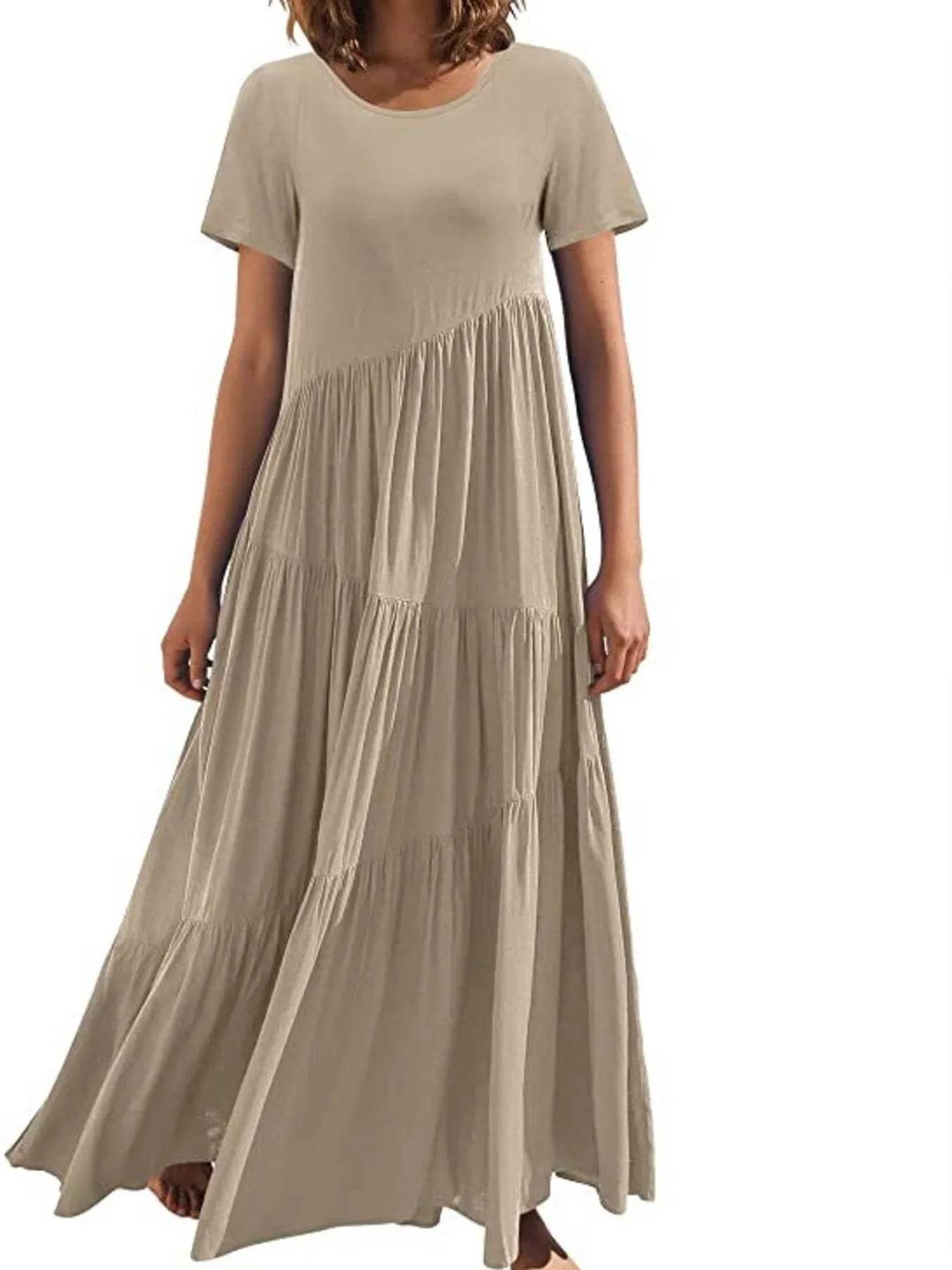 Round Neck Tiered Ruffle Maxi Dress.