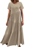Round Neck Tiered Ruffle Maxi Dress.
