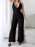 Crisscross Back V-Neck Wide Leg Jumpsuit.