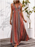 Tied Back Printed Sleeveless Maxi Dress with Slit.