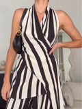 Striped Halter Neck Top and Pants Two-Piece Set - EBYNN