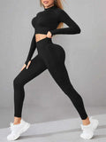 Mock Neck Long Sleeve Top and Leggings Active Set.