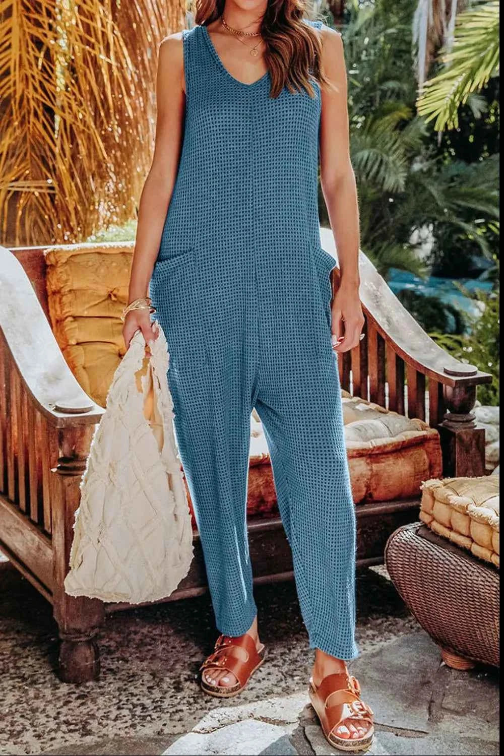 Double Take Full Size Sleeveless Straight Jumpsuit.