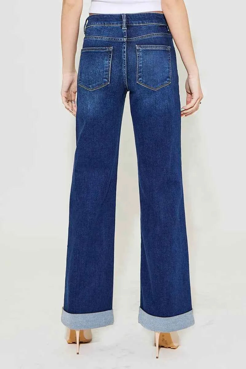 RISEN Full Size Tummy Control High Rise Wide Leg Jeans.