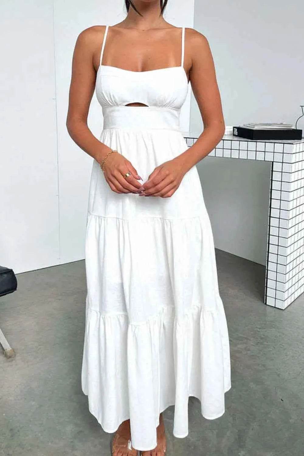 Cut-Out Tiered Dress with Spaghetti Straps.