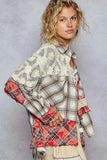Lace Trim Patchwork Plaid Oversized Shirt.
