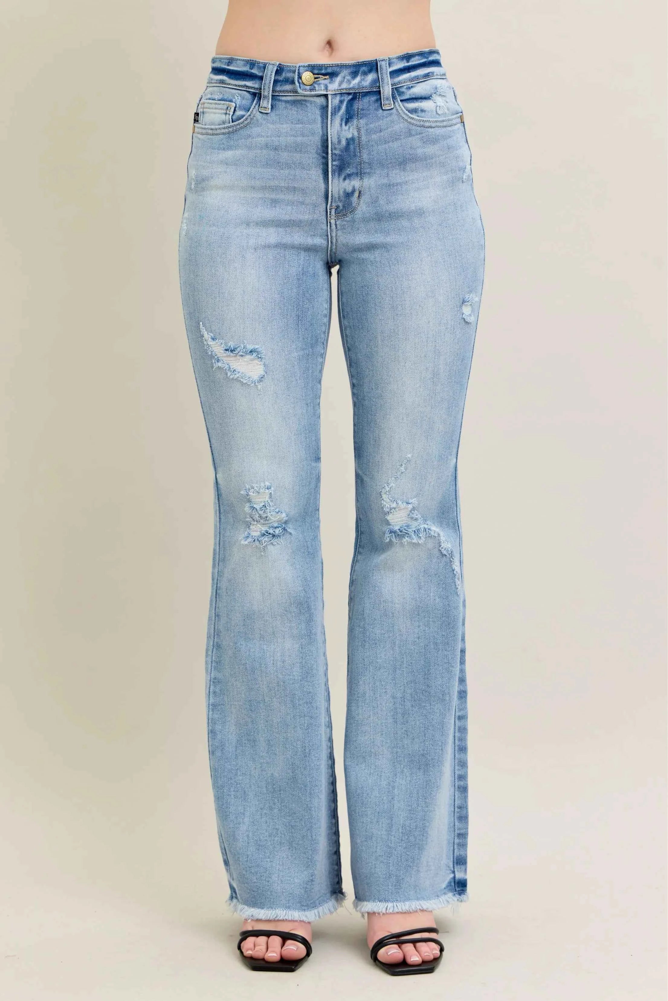 Judy Blue Plus Size High-Waist Flare Jeans with Shield Pockets.