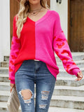 Color Block Leopard Print V-Neck Sweater.