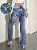 High Waist Vintage Wash Flare Denim Jeans.