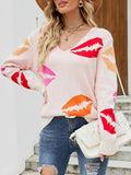 Colorful Lips V-Neck Sweater.