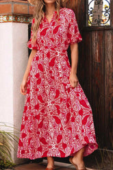 Paisley Print Puff Sleeve High Waist Maxi Dress.