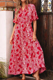 Paisley Print Puff Sleeve High Waist Maxi Dress.
