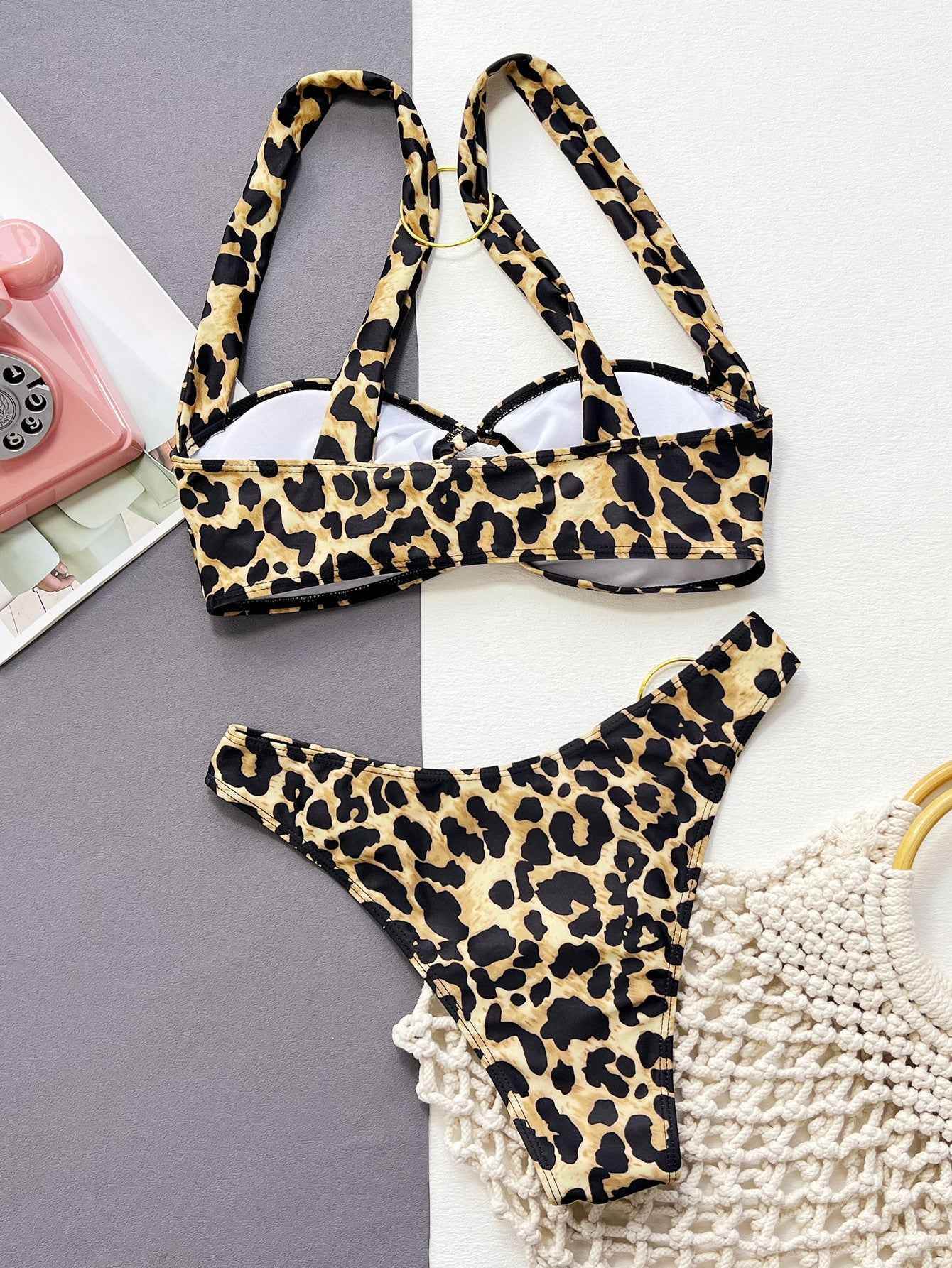 Leopard Print Ring Detail Bikini Set.