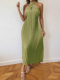 Pleated Halter Neck Midi Dress.