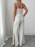 Cutout Back Zipper Cami & Wide Leg Pants Set - EBYNN