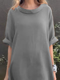 Plus Size Casual Loose Fit Round Neck Midi Dress.