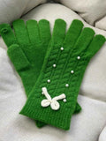 Thermal Pearl Detail Bow Five-Finger Gloves.
