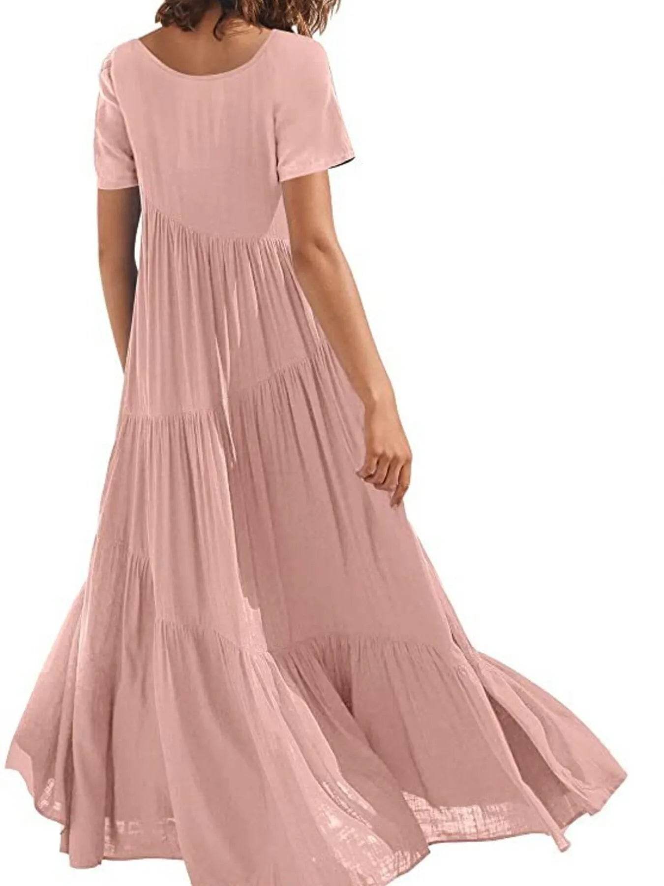 Round Neck Tiered Ruffle Maxi Dress - EBYNN