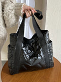 Large Solid Color Tote Bag with Side Pockets.