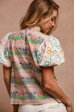 Ruffle Neckline Blouse with Embroidery for Effortless Style - EBYNN