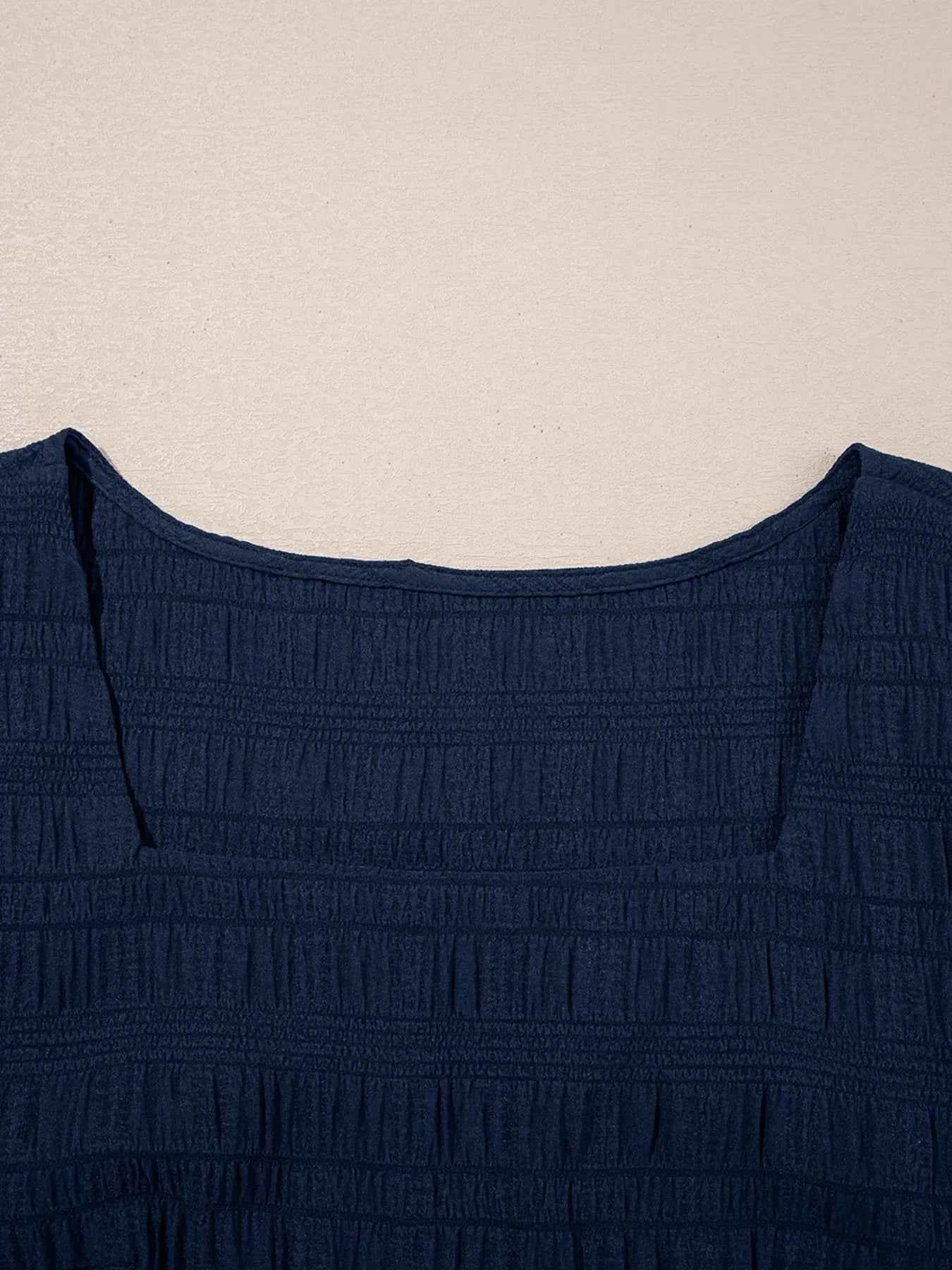 Textured Square Neck Top Set with Shirred High Waist Shorts - EBYNN