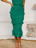 Smocked Ruffled Midi Cami Dress - Emerald Green.