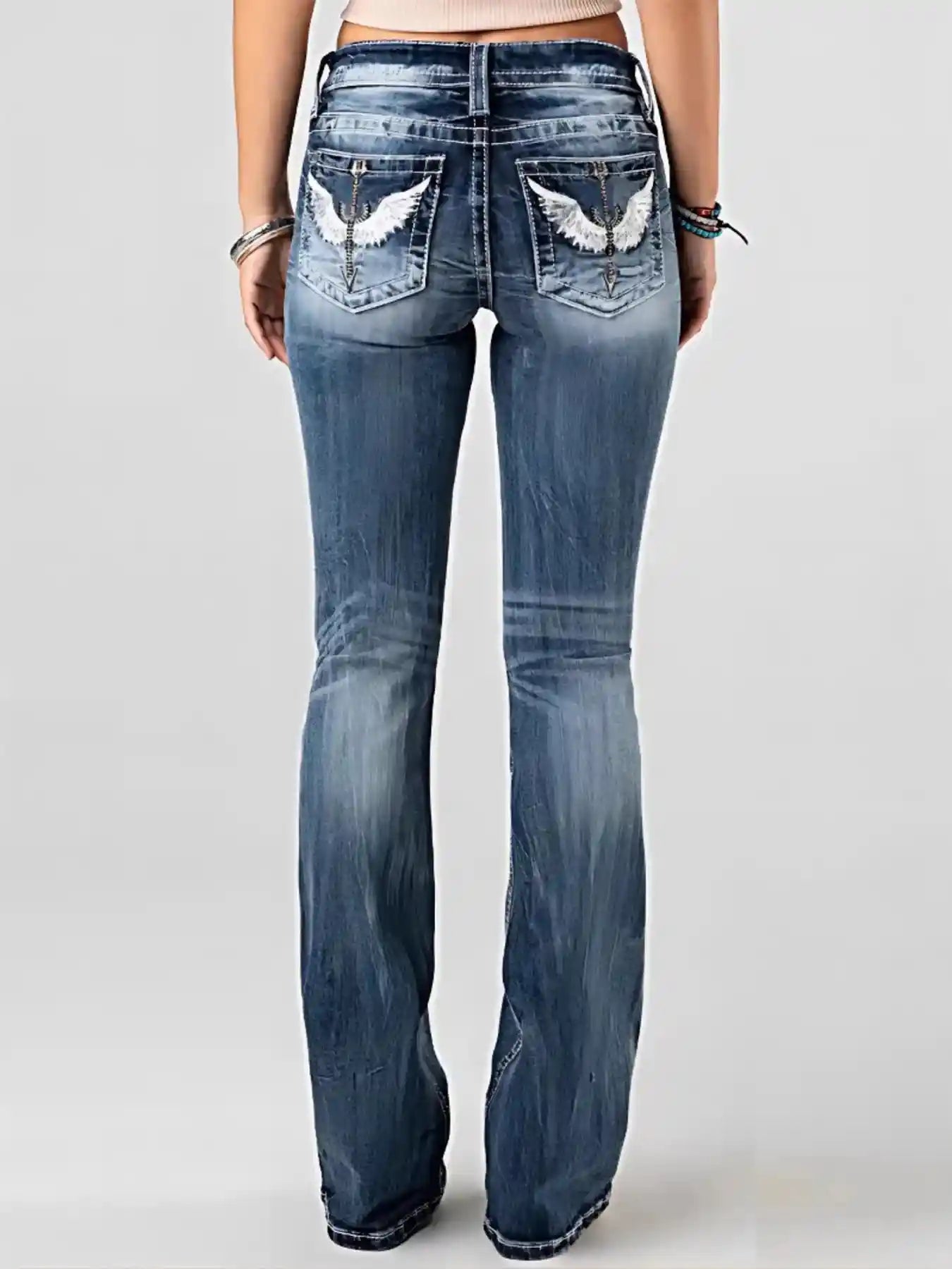 Embroidered Washed Bootcut Jeans.