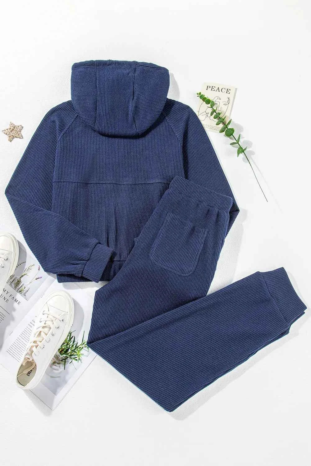 Drawstring Half Zip Hoodie & Joggers Active Set.