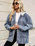 Oversized Button Up Denim Jacket with Hood.
