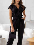 Surplice Cap Sleeve Tie Waist Jumpsuit.
