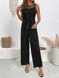 Flower Lace Mesh Sleeveless Wide Leg Jumpsuit.
