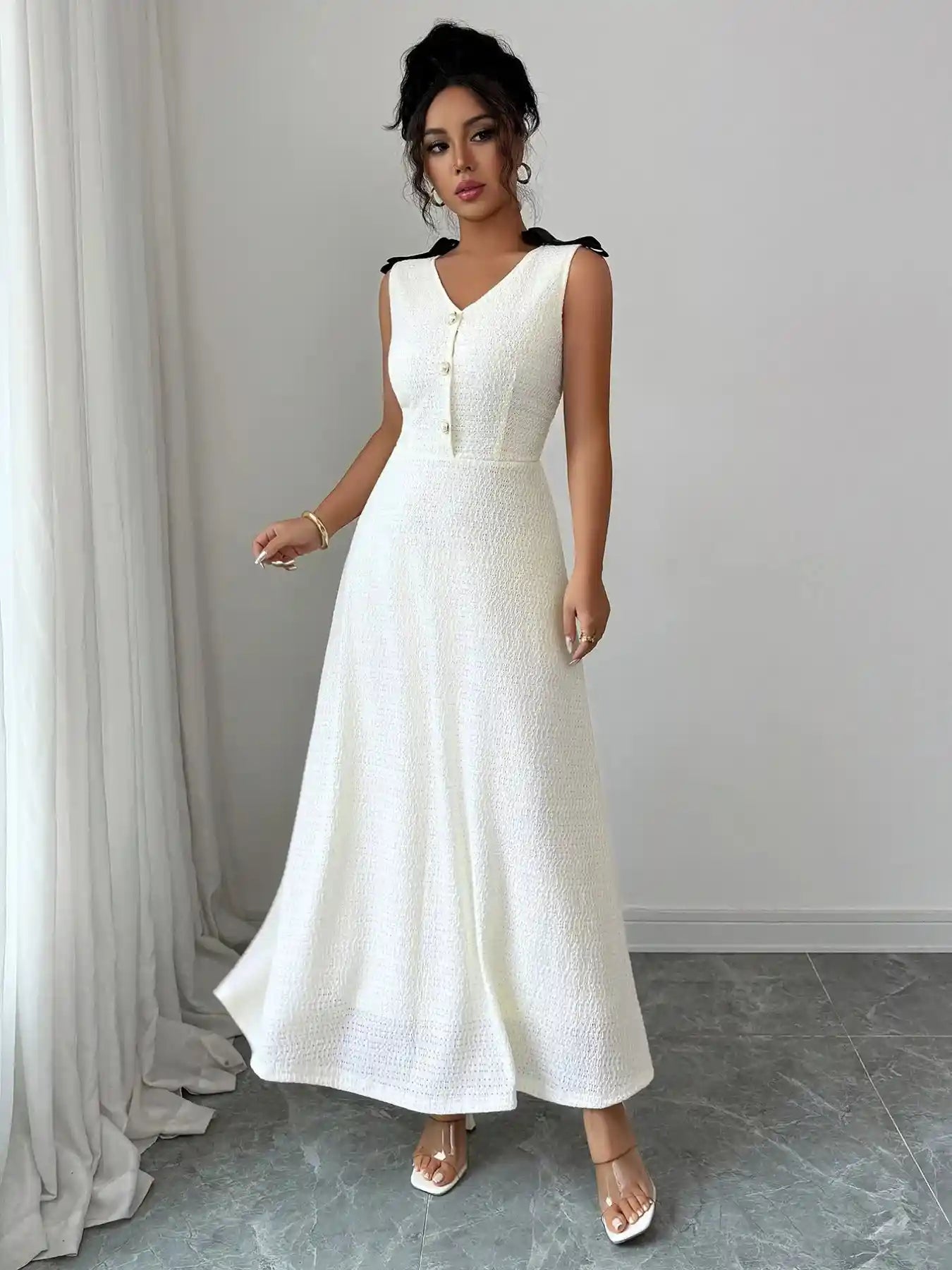 Buttoned Sleeveless Maxi Tank Dress.