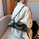 Chain Detail Small Leather Shoulder Bag.