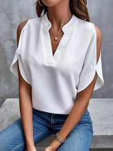 Cold Shoulder Blouse for Women - Stylish Notched Design - EBYNN