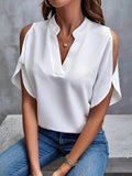 Cold Shoulder Blouse for Women - Stylish Notched Design - EBYNN