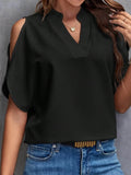 Cold Shoulder Blouse for Women - Stylish Notched Design - EBYNN
