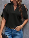 Cold Shoulder Blouse for Women - Stylish Notched Design - EBYNN