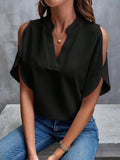 Cold Shoulder Blouse for Women - Stylish Notched Design - EBYNN
