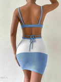 Color Block Cover Up Dress Sexy Knit Mini - EBYNN