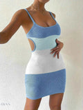 Color Block Cover Up Dress Sexy Knit Mini - EBYNN